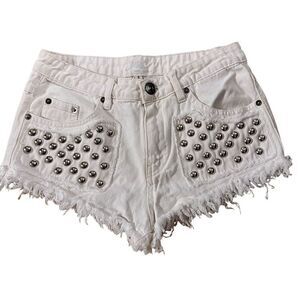 ChiQle~ white denim cut off shorts ~ metal stud detailing ~ size Small